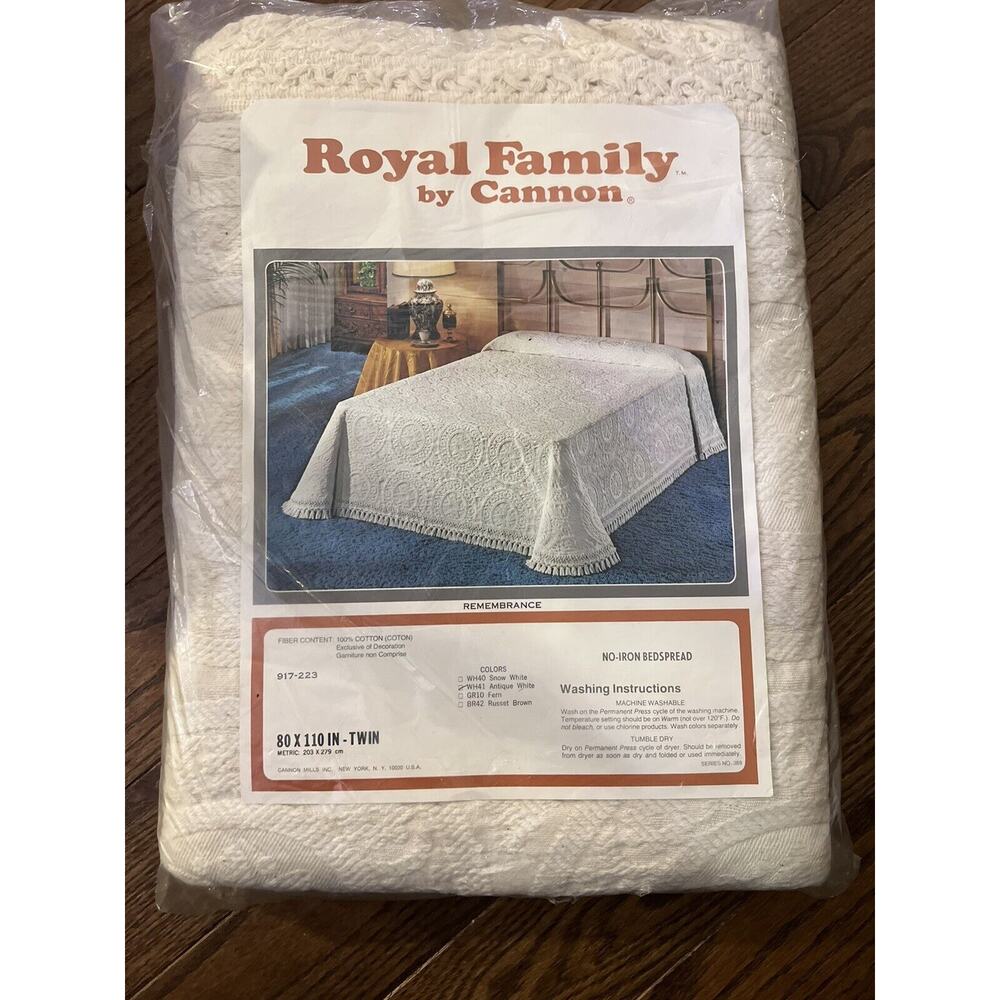 Vintage Cannon Royal Family Remembrance Antique White Twin Bedspread In Package!